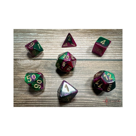 Комплект зарове Chessex Gemini Green-Purple/Gold Polyhedral (7 бр.)