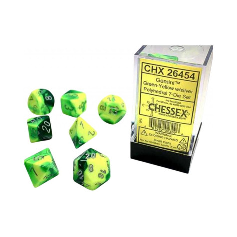 Комплект зарове Chessex Gemini Green-Yellow/Silver Polyhedral (7 бр.)