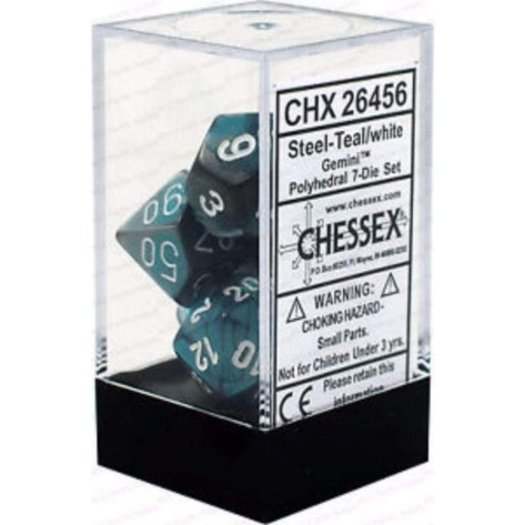 Комплект зарове Chessex Gemini Steel-Teal/White Polyhedral (7 бр.)
