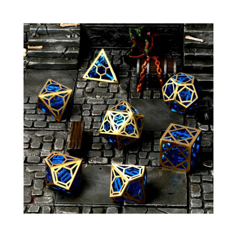 Комплект зарове GlassStaff - Hollow Metal RPG Dice Set, Azure Crown (7 бр.)