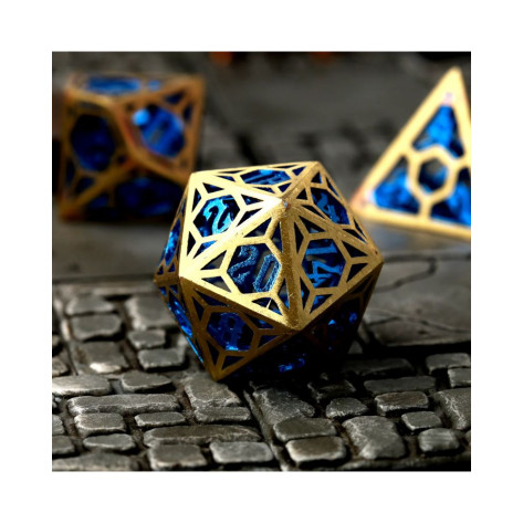 Комплект зарове GlassStaff - Hollow Metal RPG Dice Set, Azure Crown (7 бр.)