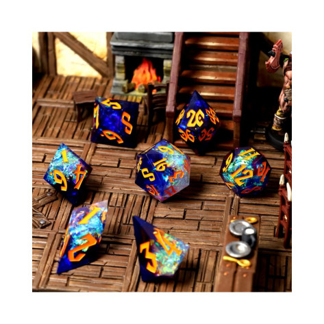 Комплект зарове GlassStaff - Sharp Edge Resin RPG Dice Set, Galactic Ember (7 бр.)