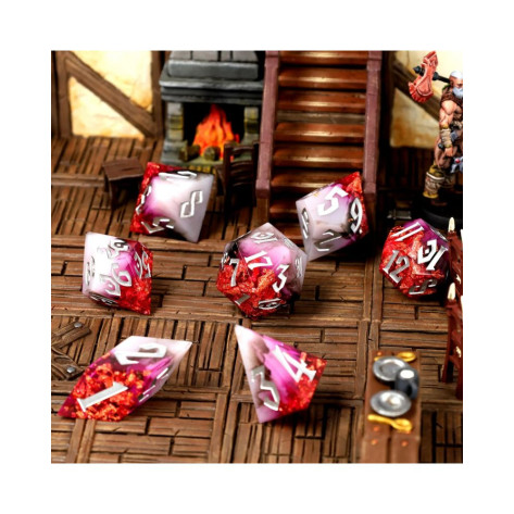 Комплект зарове GlassStaff - Sharp Edge Resin RPG Dice Set, Ruby Rift (7 бр.)