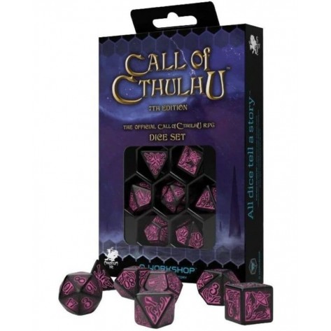 Комплект зарове Q-Workshop - Call of Cthulhu 7th Ed. Dice Set: Black & Magenta (7 бр.)