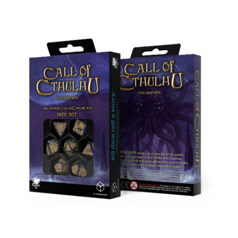 Комплект зарове Q-Workshop - Call of Cthulhu 7th Edition: Blue-Green & Gold Dice Set (7 бр.)