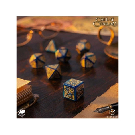 Комплект зарове Q-Workshop - Call of Cthulhu 7th Edition: Blue-Green & Gold Dice Set (7 бр.)