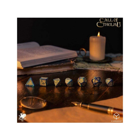 Комплект зарове Q-Workshop - Call of Cthulhu 7th Edition: Blue-Green & Gold Dice Set (7 бр.)