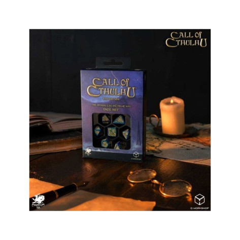 Комплект зарове Q-Workshop - Call of Cthulhu 7th Edition: Blue-Green & Gold Dice Set (7 бр.)