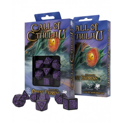 Комплект зарове Q-Workshop - Call of Cthulhu Horror on the Orient Express Dice Set: Black & Purple (7 бр.)