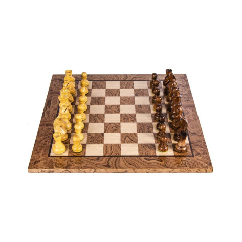 Луксозен шах Manopoulos - Walnut Burl, 40 x 40 cm, с фигури Staunton 7.6 cm