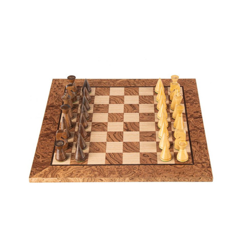 Луксозен шах Manopoulos - Walnut Burl, 40 x 40 cm, с осъвременени фигури