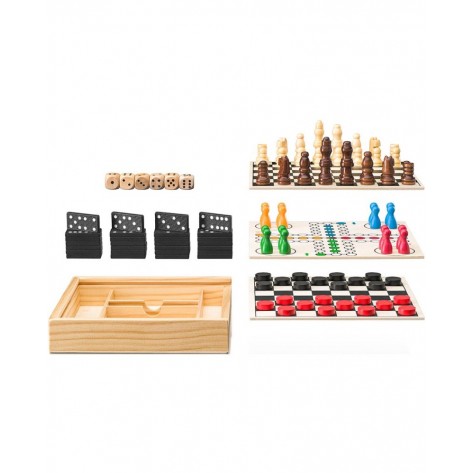 Магнитен комплект игри 4 в 1 - Шах, Дама, Домино, Не се сърди човече и 6 зарчета