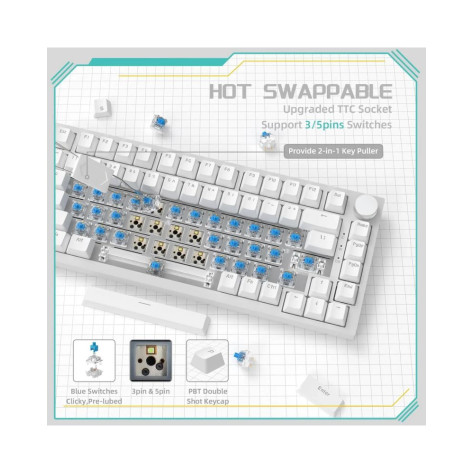 Механична клавиатура AJAZZ- AK820, Blue Switches, RGB, бяла