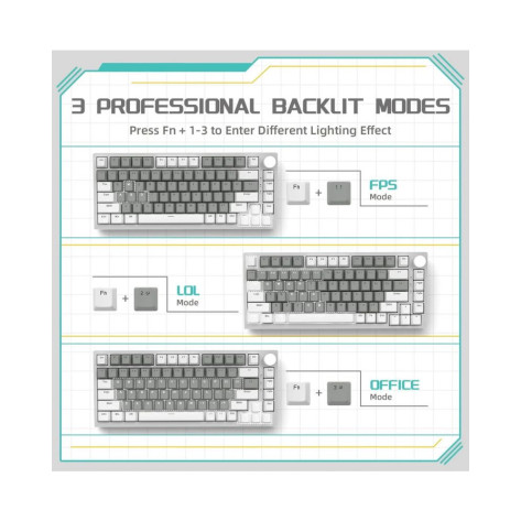 Механична клавиатура AJAZZ - AK820, Red Switches, бяла подсветка, сива/бяла