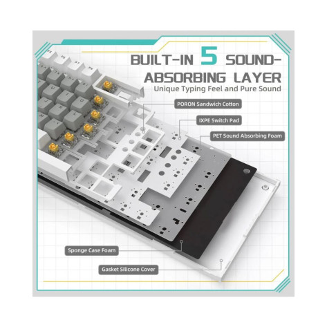 Механична клавиатура AJAZZ - AK820, Red Switches, бяла подсветка, сива/бяла