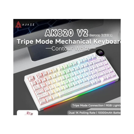 Механична клавиатура AJAZZ - AK820 V2 PRO, безжична, Ajazz White Peach, RGB, бяла