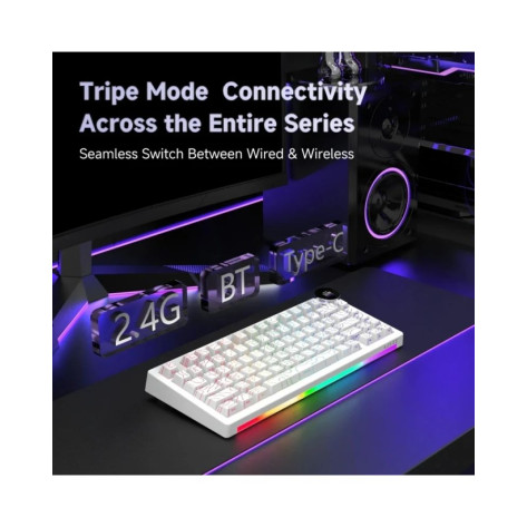 Механична клавиатура AJAZZ - AK820 V2 PRO, безжична, Ajazz White Peach, RGB, бяла
