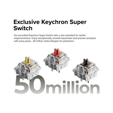 Механична клавиатура Keychron - R6 QMK, безжична, Super Red, RGB, Retro