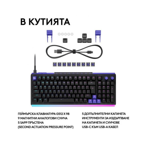 Механична клавиатура Logitech - G512 X 98, Tactile, RGB, черна