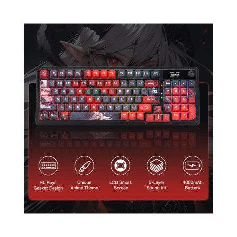 Механична клавиатура Redragon - Artemis Pro Anime AK K719AK-RGB-PRO, безжична, Redragon Yellow, RGB, черна