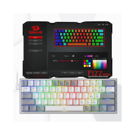 Механична клавиатура Redragon - Fizz Pro K616, безжична, Red, бяла/сива
