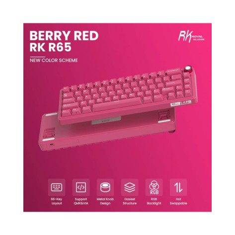 Механична клавиатура Royal Kludge - R65 Berry Red, Cream Switch, RGB, Berry Red
