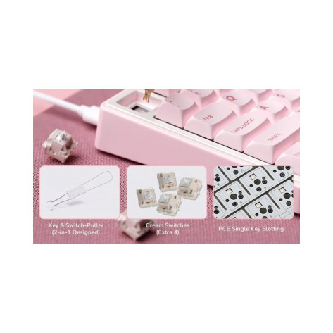 Механична клавиатура Royal Kludge - R75 Pink Melody, Cream Switch, RGB, розова