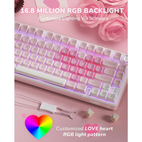 Механична клавиатура Royal Kludge - R75 Pink Melody, Cream Switch, RGB, розова