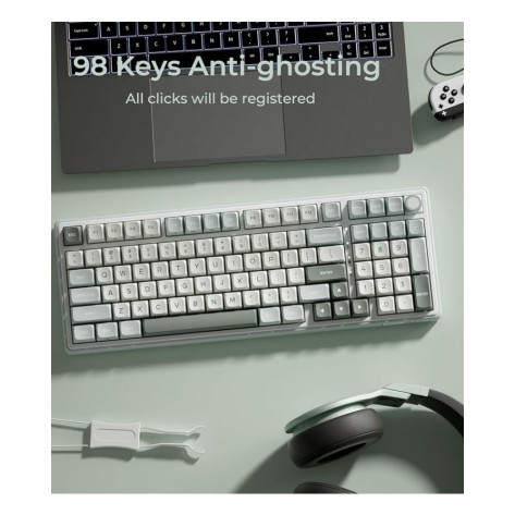Механична клавиатура Royal Kludge - RK R98 Pro Sky Cyan, Cream Switch, RGB, синя