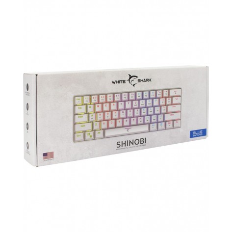 Механична клавиатура White Shark - SHINOBI, Blue Switches, LED, бяла