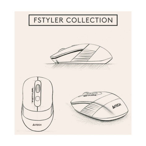 Мишка A4Tech - Fstyler FB10CS, оптична, безжична, бяла/сива