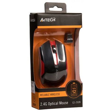 Мишка A4Tech - V-Track G3-200N, оптична, безжична, черна/червена