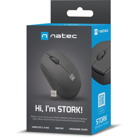 Мишка Natec - Stork, оптична, безжична, черна