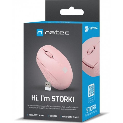 Мишка Natec - Stork, оптична, безжична, розова