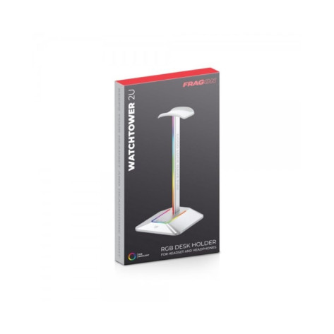 Поставка за слушалки FragON – Watchtower 2U RGB, бял, USB