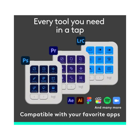 Програмируема клавиатура Logitech - MX Keypad, 9 LCD клавиша, USB-C, светлосива