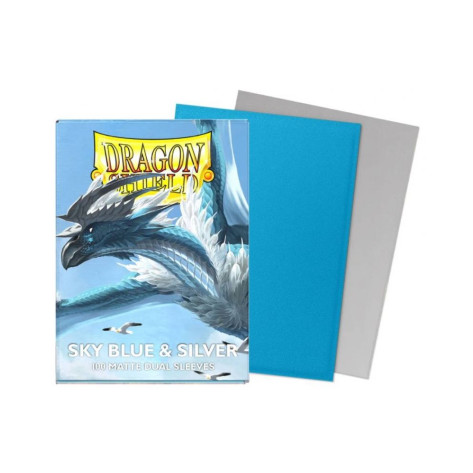 Протектори за карти Dragon Shield - Matte Dual Art Sleeves Standard Size, Sky Blue & Silver (100 бр.)