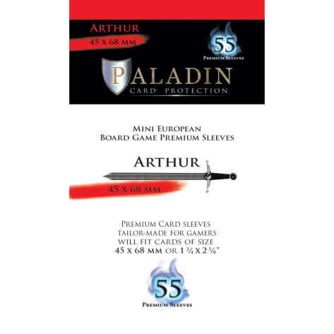 Протектори за карти Paladin Card Protection - Arthur, Mini European, 45 x 68 mm (55 бр.)