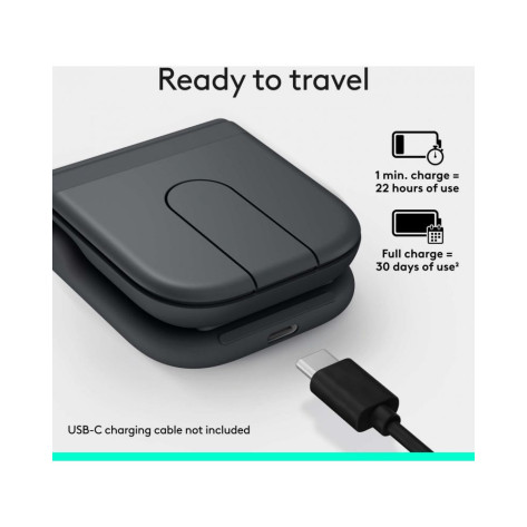 Сгъваема мишка Logitech - Mobi Fold, оптична, безжична, графит
