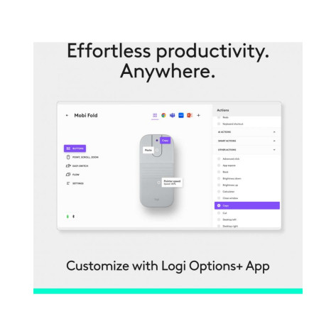 Сгъваема мишка Logitech - Mobi Fold, оптична, безжична, бяла