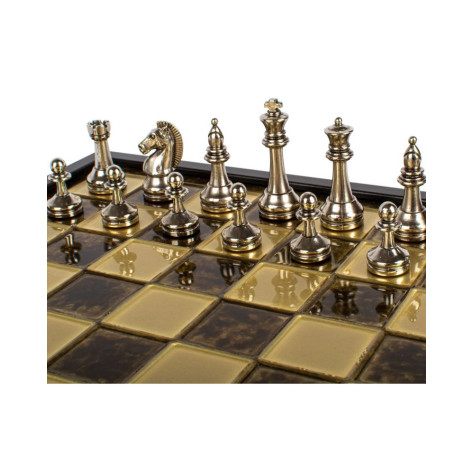 Шах Manopoulos - Classic Metal Staunton, метален, в дървена кутия, 34 x 34 cm