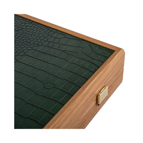 Табла за игра Manopoulos - Premium Handcrafted Leatherette Crocodile Tote, Green, Mocha & Ivory, 48 х 26 cm