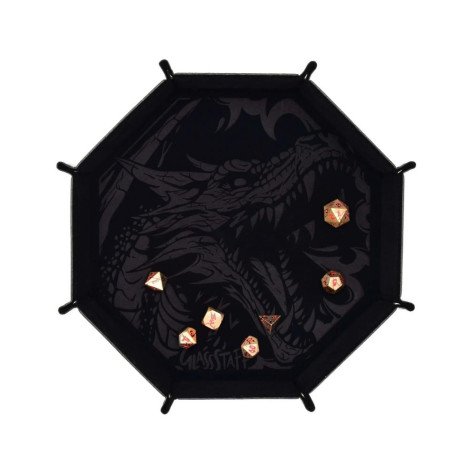 Табла за зарове GlassStaff - XL Octagonal Foldable Dice Tray, Dragon Skin Edition, черна