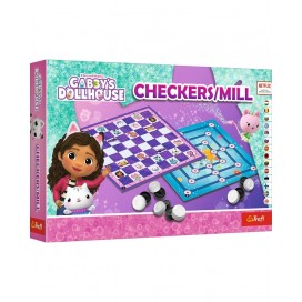 Настолна игра Checkers & Mill: Gabby's Dollhouse - Детска
