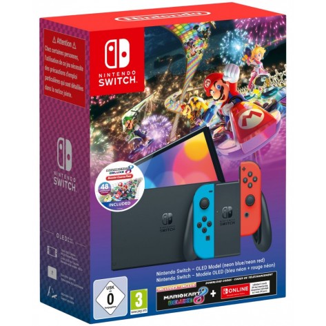 Конзола Nintendo Switch OLED - Neon Red & Neon Blue + Mario Kart 8 Deluxe + Booster Course и 90 дни NSO Pass