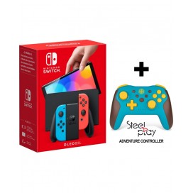 Конзола Nintendo Switch OLED - Red & Blue + Steelplay Adventure Wireless Controller Bundle