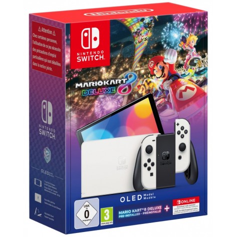 Конзола Nintendo Switch OLED - White + Mario Kart 8 Deluxe + 12 месеца NSO