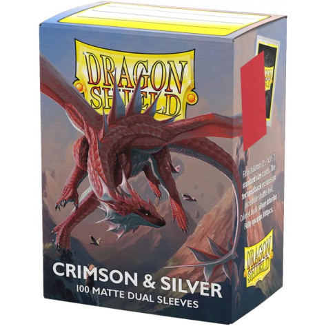 Протектори за карти Dragon Shield - Matte Dual Art Sleeves Standard Size, Crimson & Silver (100 бр.)