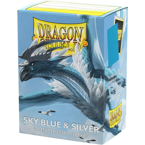 Протектори за карти Dragon Shield - Matte Dual Art Sleeves Standard Size, Sky Blue & Silver (100 бр.)