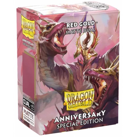 Протектори за карти Dragon Shield - Matte Dual Sleeves Standard Size, Red/Gold (100 бр.)